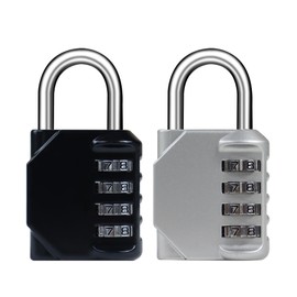 BTSYBTS 2 Pack Combination Lock 4 Digit, Settable Gym Locker Lock, Waterproof Metal Combination Padlock for School Gym Locker, Outdoor Gate, Shed, Toolbox, Fence, and Storage- Black & Silver