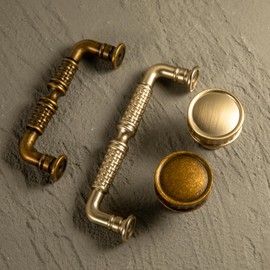 Goo-Ki Antique Brass Weave Cabinet Knobs for Kitchen Zinc Alloy Hardware - 6 Pack Woven Vintage Retro Brass Single Screw/Hole Drawer Pulls Handles
