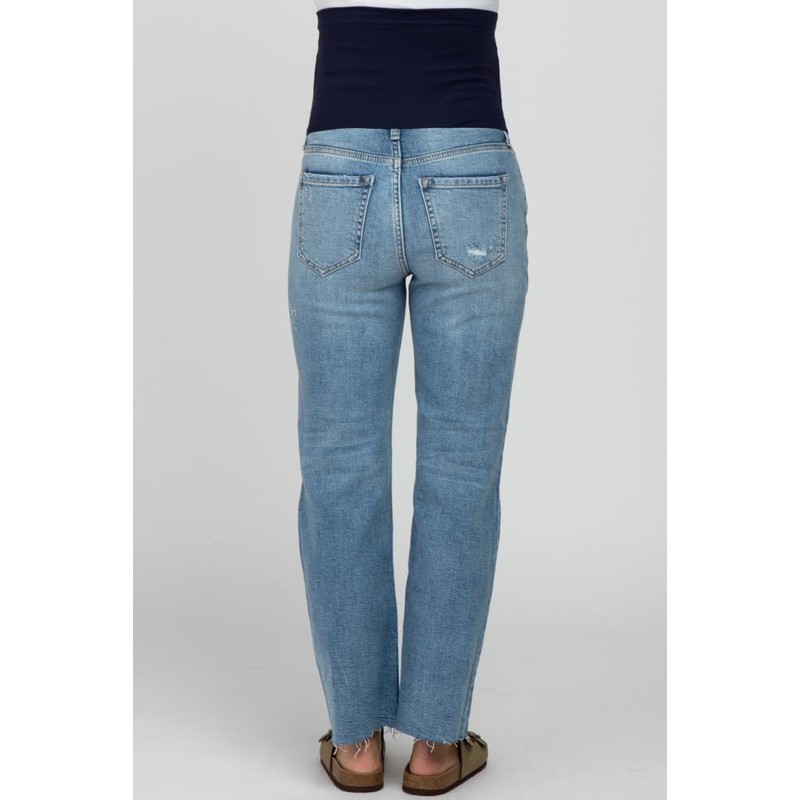 PinkBlush Blue Straight Leg Frayed Hem Maternity Jeans