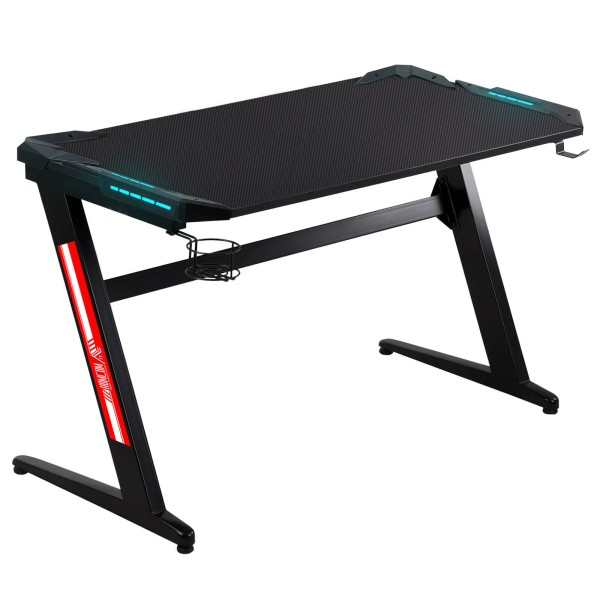 UIRIO 47" Z-Shaped Computer Office Gaming Desk w/ LED Lighting