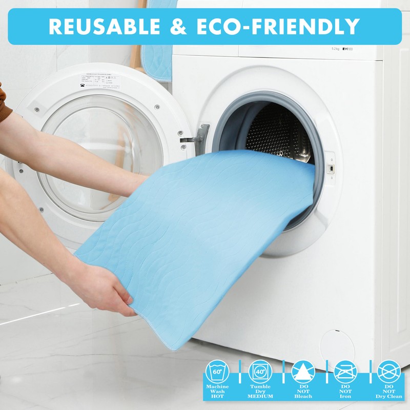 Bunlitent Washable Underpads, 36"x38", 4 Pack, Blue, Incontinence Bed Pads