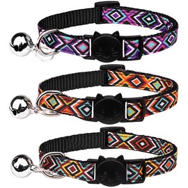 NaNa 3 PCS Cat Collars with Bell Breakaway Geometric Pattern Adjustable Safety Kitten Collars for Kitty Collars（S）