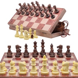 Magnetic Portable Travel Chess Set for Kids and Adults. 12" x 12" Foldable Chess Board Game with Storage Bags for Chess Pieces Plus 2 Extra Queens.
