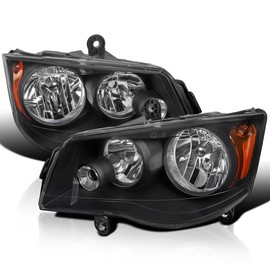 Spec-D Tuning Black Headlights Compatible with 2011-2018 Dodge Grand Caravan, 08-16 Chrysler Town & Country, L+R Pair Head Lights Lamps Assembly