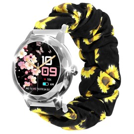 Compatible with Homailida Smartwatch Bands,Lamshaw 18mm Fabric Elastic Scrunchie Elastic Women Cute Replacement Straps Compatible for Homailida G208 Smartwatch-1.2 inches (Sunflower)