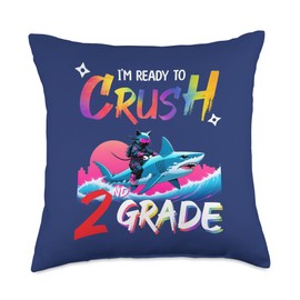 I'm Ready to Crush 2nd Grade Back to School Ninja Cat Shark Throw Pillow
