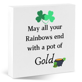 St. Patricks Day Decor Irish Blessing Sign May All Your Rainbows End with a Pot of Gold Decorative Wooden Box Sign for Home Kitchen Irish Blessing Gift Table Shelf Display