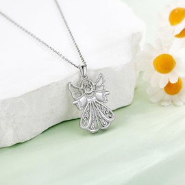 DAYLINLOVE Hug From Heaven Necklace 925 Sterling Silver Angel Pendant Necklaces Hug From Heaven Jewellery for Women Birthday Christmas Gifts, Sterling Silver, No Gemstone