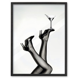 EcoHest 12x16 in Martini Glass Legs Framed Wall Art for Bar Cart