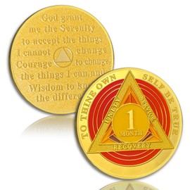 Red Triangle 1 Month Sobriety Coin One Month Sober Gold Coin Rainbow Sobriety Chip AA Chips and Medallion AA Coin Recovery Chip Sobriety Token Sobriety Gifts for Women Men