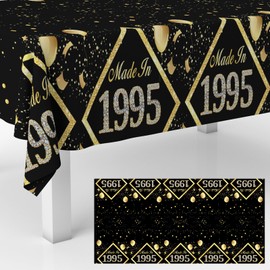 GZBJMYGS Made in 1995 Birthday Tablecloths, Cheer to 30 Years Table Covers, 30th Birthday Party Supplies for Men Women Birthday Party Indoor Outdoor Dining Decor Black and Gold Glitter Supplies Favor