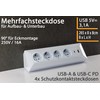 ChiliTec Steckdosenblock Ecksteckdose 4-Fach Mehrfachsteckdose mit USB-A USB-C PD für