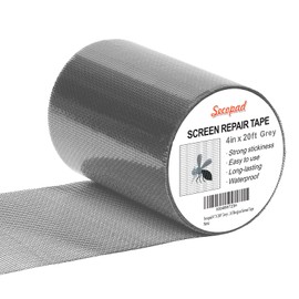 Secopad 4inX20FT (240in) Grey/Black Window Screen Repair Tape, Strong Adhesive Screen Repair Kit for Mesh Window Screen Door Repair, Screen Patch Fiberglass Screen Tape