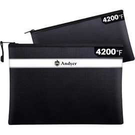 Andyer Fireproof Document Bag with Money Bag - 2 Pack 13.4" x 10" and 11" x 6" Waterproof Fireproof Money Bag for Cash, Small Fireproof Safe Pouch, Fire Proof Bag for Documents/Valuables with Zipper