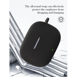 Case for realme Buds T310 Wireless Earbuds,Soft Protective,Shockproof, BOVUGAC Silicone Case Cover with Keychain & Cleaning Kit & Lanyard-Black