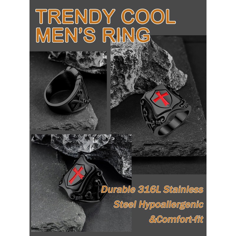 Oaldilee Templar Legion Protective Shield crucifix men Ring Ephesians 6:13-17