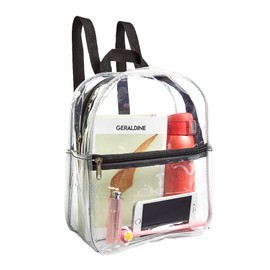 Stadium Approved Clear Mini Backpack, Heavy Duty Cold-Resistant Transparent PVC Backpack with Work, Security Travel & Stadium(Black)