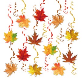 Fall Hanging Swirls Decorations, LMSHOWOWO 30PCS Foil Fall Thanksgiving Hanging Ceiling Swirls Streamers with Maple Leaves for Autumn Thanksgiving Harvest Ceiling Decor Party Supplies