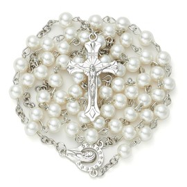 1pc Fashion Women's Prayer Beads Catholic - Prayer Bead Necklace Artificial pearl, solid-color simple style prayer beads, a gift for ladies (Off-white)