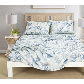 Chezmoi Collection Monica 3-Piece Tropical Floral Bed Sheet Set - Blue Gray White Textured Floral Printed Microfiber 14-Inches Deep Pocket Sheets & Pillowcases Set, Twin