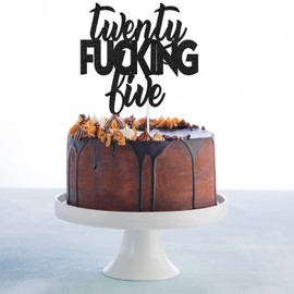 Decoración para tartas de cumpleaños de 25 años, color negro, con purpurina, decoración para fiestas de cumpleaños de 25 años, suministros para adultos