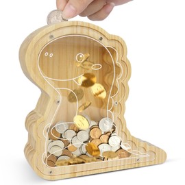 Wooden Dinosaur Piggy Bank for Boys, Clear Piggy Bank Unbreakable Wood Coin Bank Cute Anime Kids Bank with Acrylic Window, Home Decoration Birthday for Kids