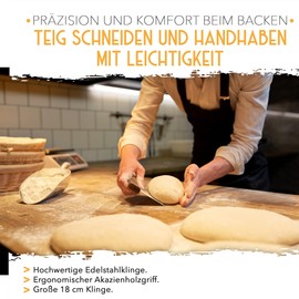 KRUSTENZAUBER Stainless Steel Dough Cutter 18 cm with Wooden Handle Dough Spatula for Bread Baking - Durable Dough Scraper for Sharing & Shaping Dough for Clean Work in the Kitchen