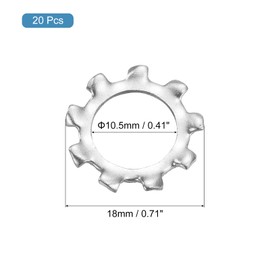 sourcing map M10 20Pcs External Tooth Washers, 410 Stainless Steel Tooth Locking Ring Washers Quick Speed Star Nut Locking Fastener, Silver