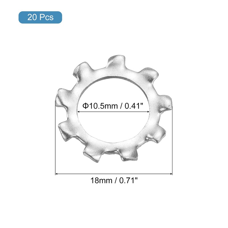 sourcing map M10 20Pcs External Tooth Washers, 410 Stainless Steel