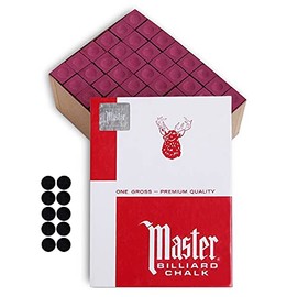 Master Billiard Pool Cue Chalk Premium Quality - 1 Gross - 144 pcs - Made in The USA + 10 pcs of Quality Billiard Pool Table Spots (Burgundy)