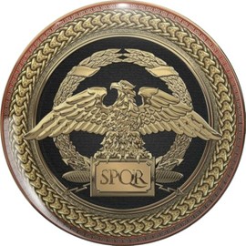 Gold Roman Imperial Eagle over Black and Gold Medallion on Brown Leather Pin Lapel Pin Brooch Steel Pins Badge 0.75"