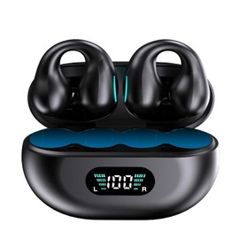 Open-Ear Wireless Headphones Bluetooth Clip On Mini Earbuds Charging Case Ear Buds Sports Bone Conduction Headphones Earphones for Workout Driving Walking (Black)