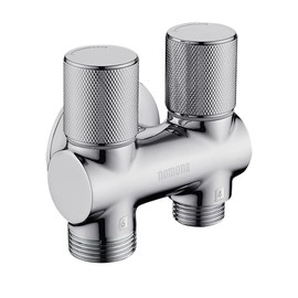 nomona Double Valve with Two Outlets, Three Way Angle Valve, G1/2" Input x G1/2" Output x G3/4" Output, Male Thread Angle Valve, Wall Mounted 3 Way T Adapter Tap Adapter for Faucet