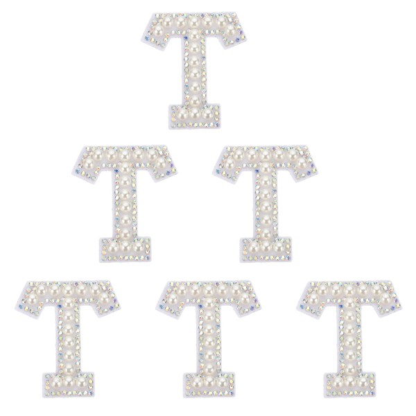 PATIKIL Strass-Buchstaben-Aufnäher, 6 Stück, Anfangsbuchstaben T, selbstklebender Aufnäher, bestickter Stoff,