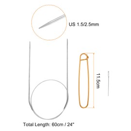 HARFINGTON Circular Knitting Needles 24" Stainless Steel US 1.5/2.5mm Knitting Needles 5.51" with Knitting Stitch Holder for Fast Knitting Tip to Tip Sweater Scarves Necklaces