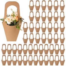 Yuanan 50 Pack Flower Bouquet Wrapping Paper Bags with Handles, Kraft Flower Bar Supplies for Weddings, Birthdays, Events-Flower Bouquet Holders for-Bouquet Bar