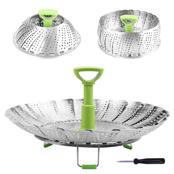 Steamer Basket Stainless Steel Vegetable Steamer Basket Folding Steamer Insert for Veggie Fish Seafood Cooking, Expandable to Fit Various Size Pot (7.1" to 11")