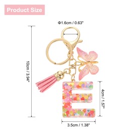 uxcell Initial Letter Keychains, Resin Cute Butterfly Tassel Pendant Accessory for Women, Alphabet Key Ring for Purse Handbags Backpack, Pink-E
