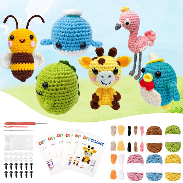 VBNVBN 6Pcs Crochet Kit for Beginners Animal Knitting Kit for
