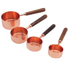 Measuring Cups Set, TeenGo Stainless Steel Copper Measuring Cups Set for Dry, Liquid Ingredients with Wooden Handle Used for Cooking & Baking