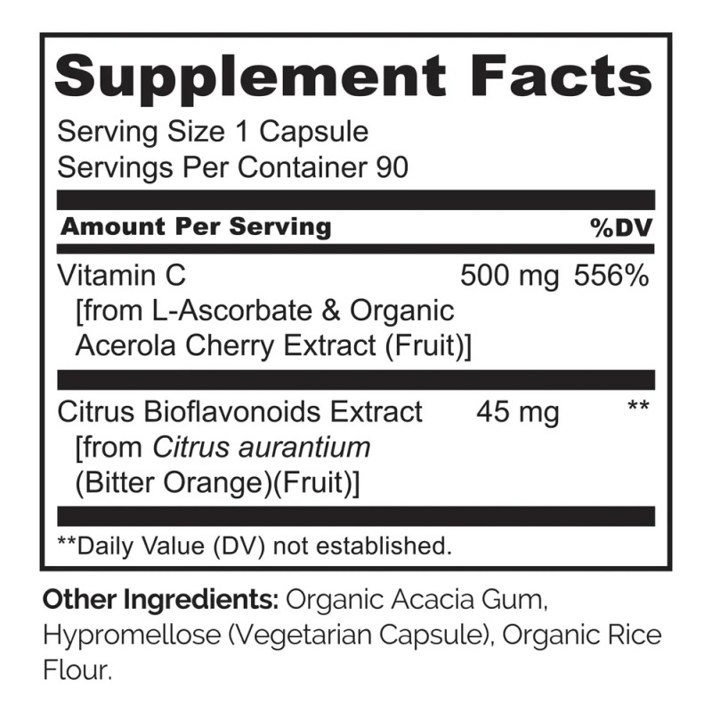 Naturelo Vitamina C Con Acerola Y Bioflavonoides 90 Cápsulas