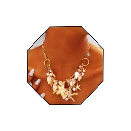 Ursumy Layered Gold Necklaces for Women Boho Sea Shell Necklac Cross Pendant Necklace Evil Eye Choker Simple Jewelry Gift (Gold-2)