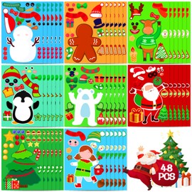 Max Fun 48 Pack Christmas Stickers for Kids Christmas Party Games Stickers Crafts Santa Snowman Reindeer Gingerbread Christmas Tree Face Stickers for Xmas Party Favors Gifts for Kids