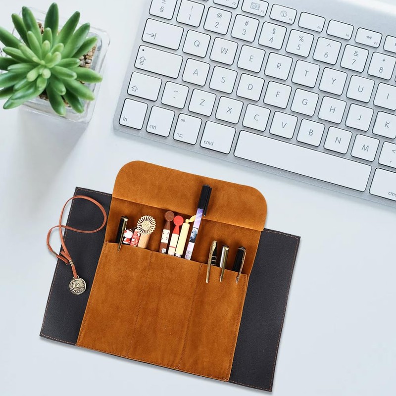 Leather Roll Bag for Pens, Leather Pencil Case, PU Pencil