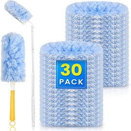 4X Microfibers Replacement Dusters with 2 Handles, 360°Thickened Pads Kit，30ct – Heavy Duty Microfiber Pads for Pet Hair/Dust Mites in Hard-to-Reach Areas