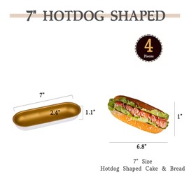 Marimer FOR BAKE Non-Stick 7" Hotdog Pan Set - 4-Pack Golden Aluminum Alloy Hotdog Molds for Homemade Delights - Bake Like a Pro!