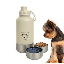 Love Wag & Play- Bebedero portátil para perros – Cuenco 2 en 1 de acero inoxidable para comida y agua – Bebedero portátil a prueba de fugas con asa de transporte – Diseño desmontable – Ideal para pien