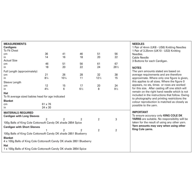 King Cole 5204 Knitting Pattern Baby Cardigans Blanket and Hat