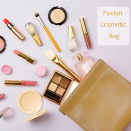 ALUXY Pocket Cosmetic Bag,Pocket Cosmetic Bag Squeeze,Pocket Cosmetic Bag Waterproof Leather No Zipper Self-Closing Portable Travel Makeup Pouch (O-1)