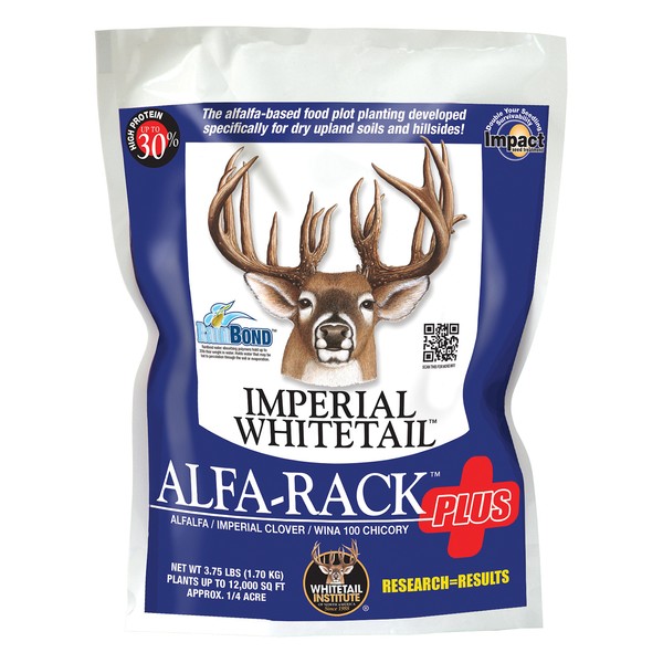 Whitetail Institute Alfa-Rack Plus Deer Food Plot Seed, Perennial Blend of Deep-Root Forages That Thrive on Hilltops and Hillsides, Highly Nutritious and Attractive to Deer, 3.75 lbs (.25 Acres)